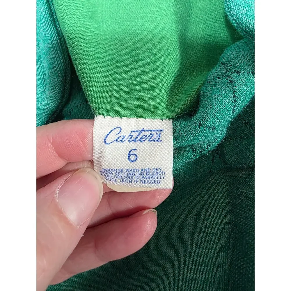 VTG Carters Girls Green Jumper Dress Size 6 Pinafore 70s-80s era Retro Pockets